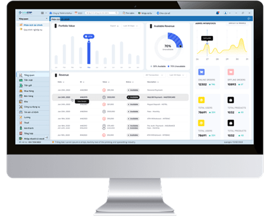 Màn hình quản lý tồn kho của InfoERP M